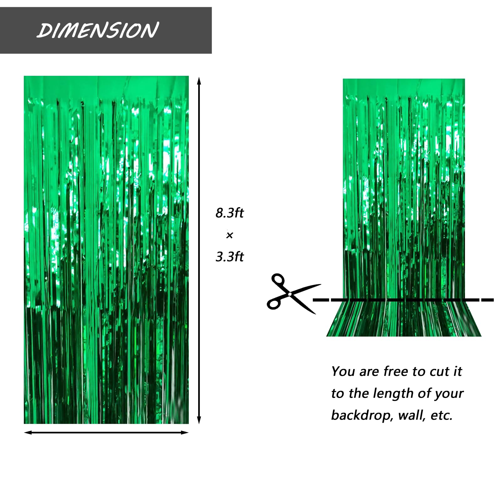 Green Foil Fringe Curtain 3.3  8.3Ft 6 Packs, Metallic Tinsel Curtains Party Streamers For Birthday Graduation Baby Shower Decor